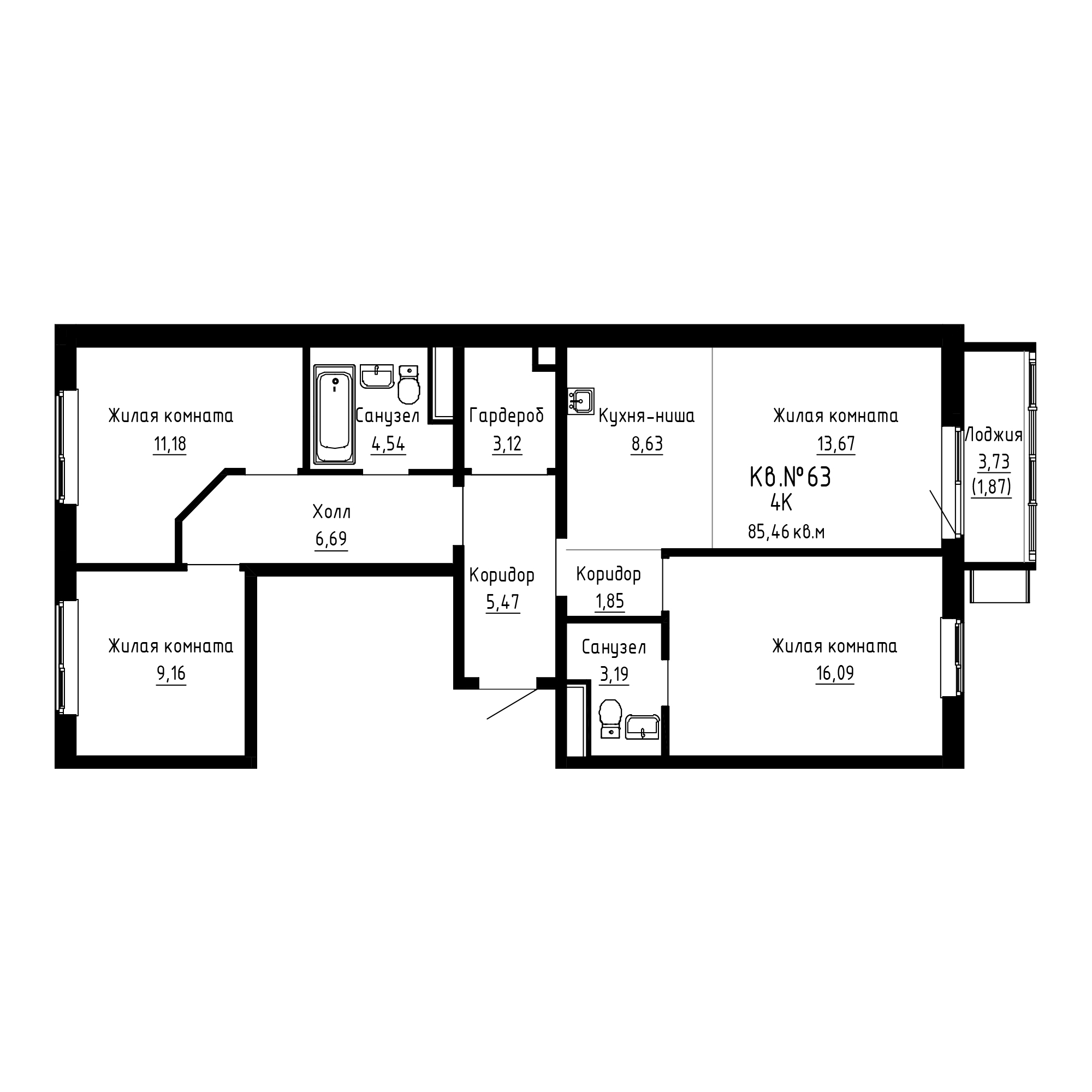 ЖК ДНС Сити (DNS Сити), 3-комн кв 85,46 м2, за 13 430 720 ₽, 4 этаж